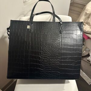 Beis Large Black Croc Embossed Work Tote Bag
